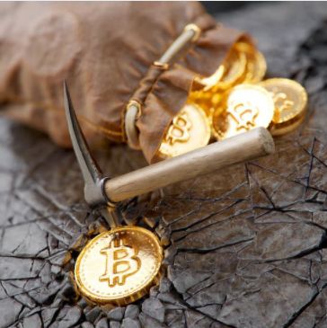 Monedas bitcoins en la minería